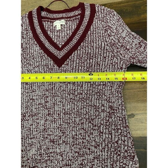 Maison Jules Oreppy Collegiate Women's V Neck Sweater Knit Dark Red Size S - Picture 9 of 10